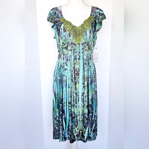 Apt. 9 Wmns Flutter Sleeve Accordion Pleat Sublimation Print Midi Dress XL NWT - Picture 3 of 13